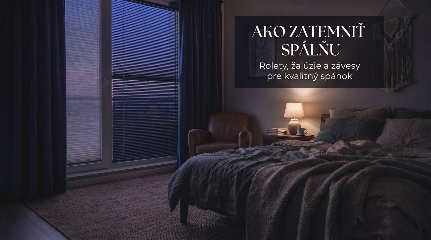 Moderná spálňa so zatemnením okna večer